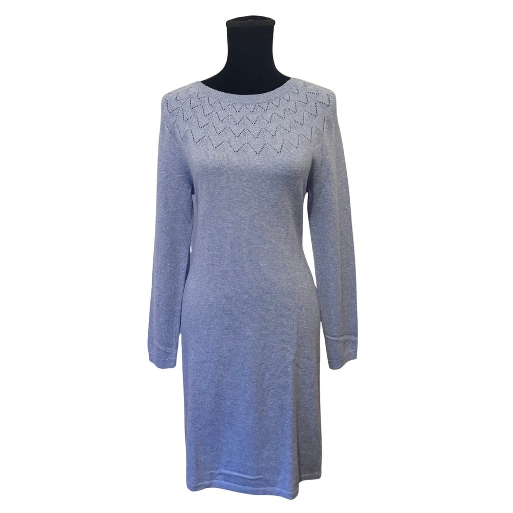 NWT TALBOTS Powder Blue Pointelle Knit Sweater Dress M SoftGirl Cottage Momcore